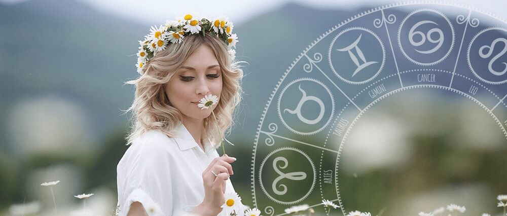 young spiritual lady with zodiac flowers